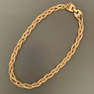 Vintage Three-Strand Braided Gold-Tone Choker Necklace